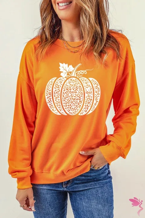 Round Neck Dropped Shoulder Pumpkin Graphic Sweatshirt