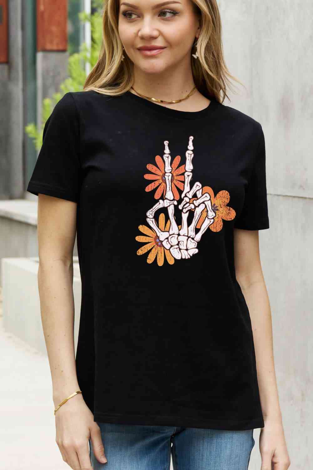 Simply Love Full Size Skeleton Hand Graphic Cotton Tee
