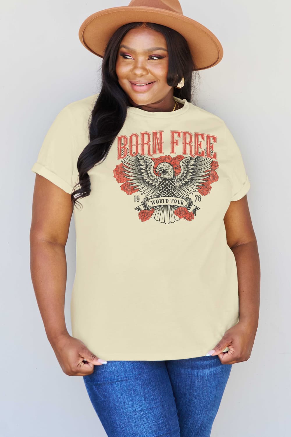 Simply Love Full Size BORN FREE 1976 WORLD TOUR Graphic Cotton T-Shirt