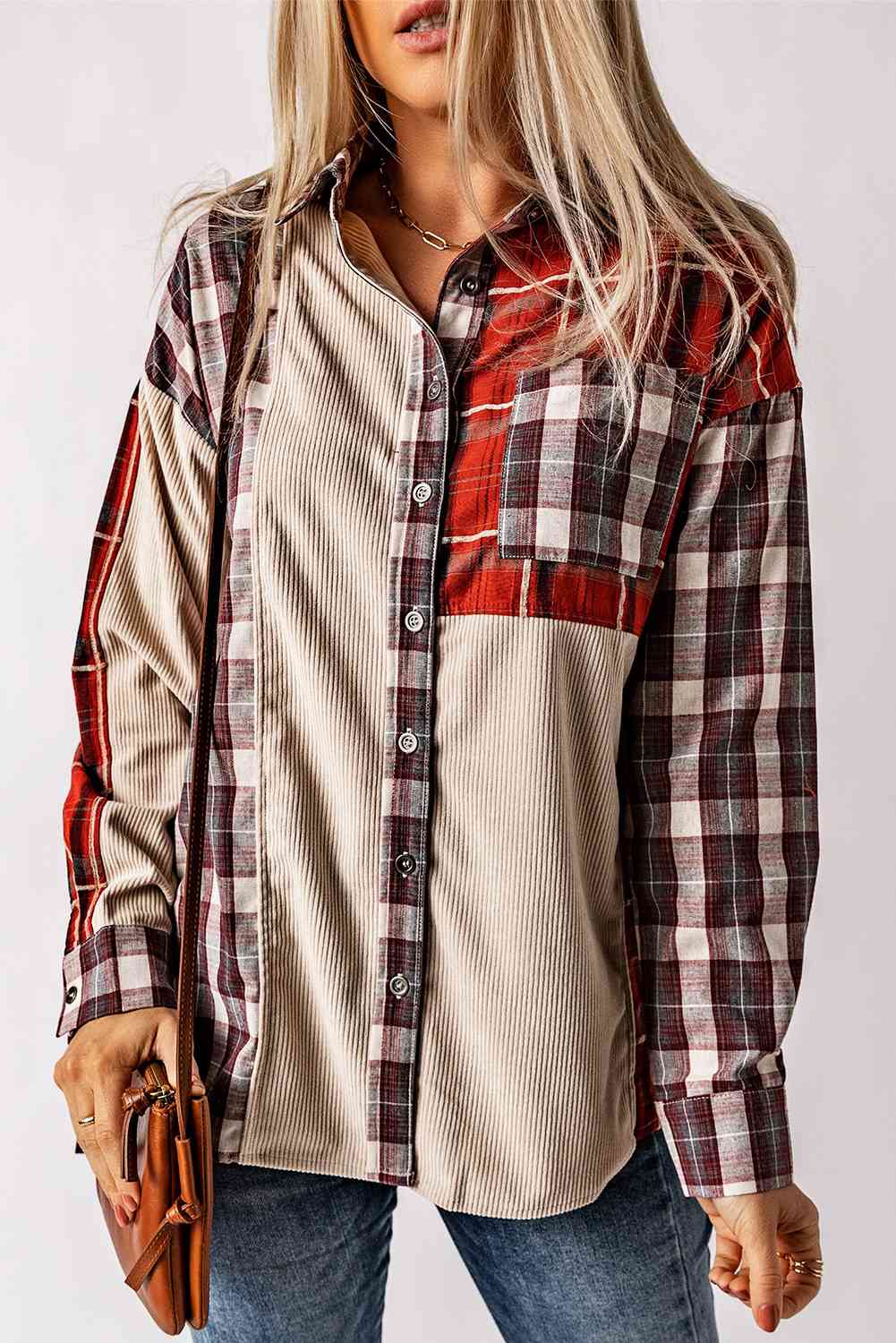 Plaid Collared Neck Buttoned Shirt with Pocket