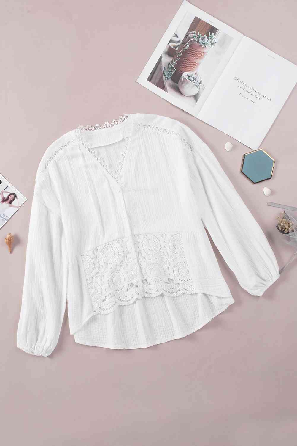 Spliced Lace High-Low Blouse