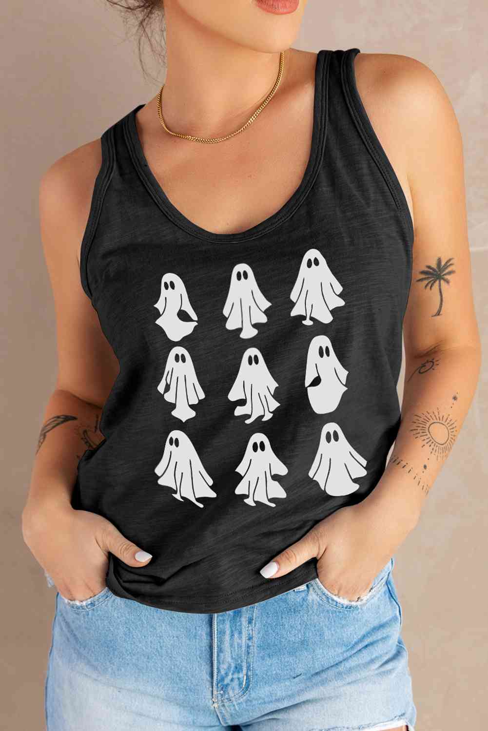 Round Neck Ghost Graphic Tank Top