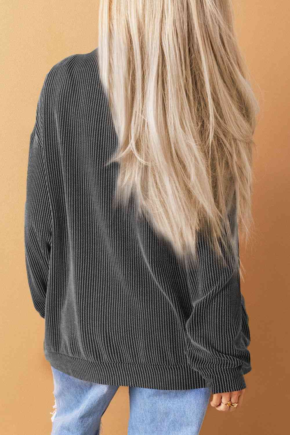Ribbed Round Neck Long Sleeve Graphic Sweatshirt